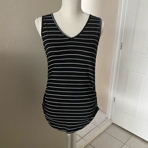 Sleeveless Black with White Stripes Tee Shirt Tank Top Small